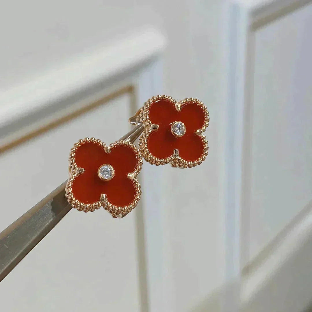[⭐Sparkve]CLOVER MEDIUM 1 MOTIFS CARNELIAN  DIAMOND earrings