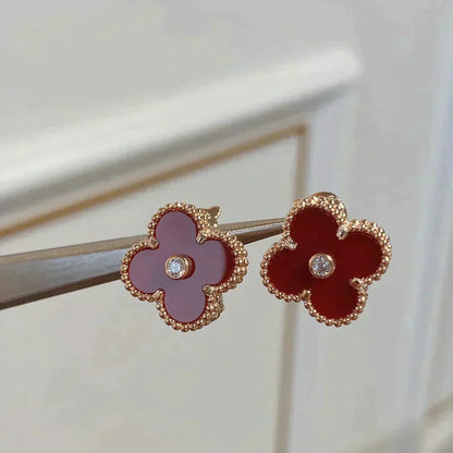 [⭐Sparkve]CLOVER MEDIUM 1 MOTIFS CARNELIAN  DIAMOND earrings