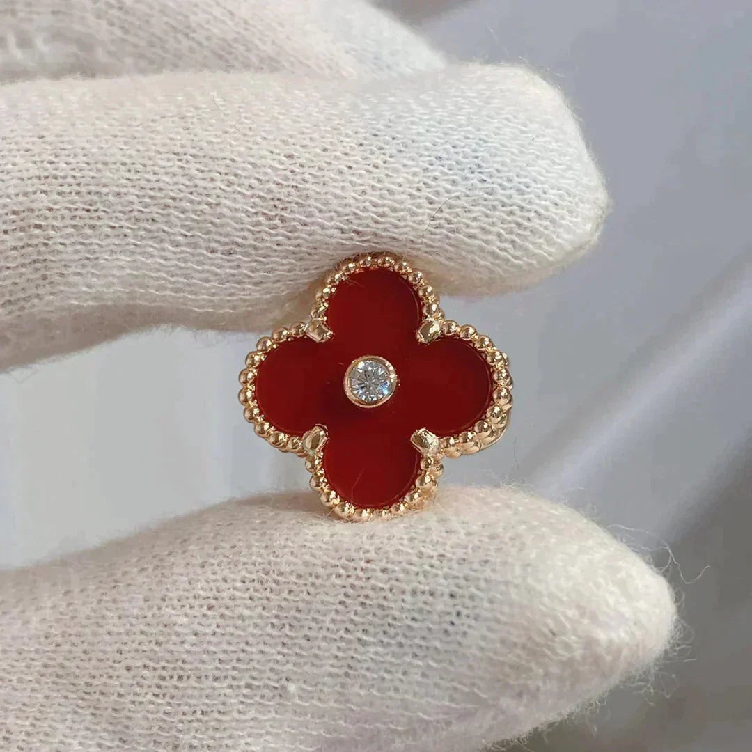 [⭐Sparkve]CLOVER MEDIUM 1 MOTIFS CARNELIAN  DIAMOND earrings
