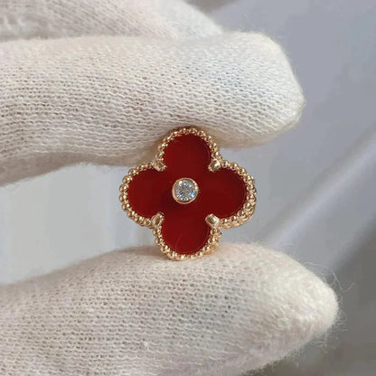 [⭐Sparkve]CLOVER MEDIUM 1 MOTIFS CARNELIAN  DIAMOND earrings