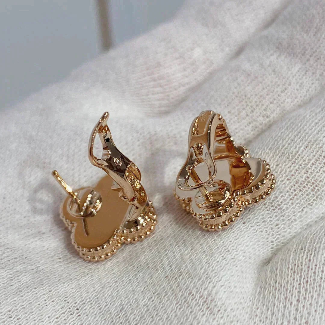 [⭐Sparkve]CLOVER MEDIUM 1 MOTIFS CARNELIAN  DIAMOND earrings