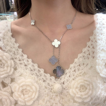 [⭐Sparkve]CLOVER MOP CHALCEDONY NECKLACE SILVER 6 MOTIF