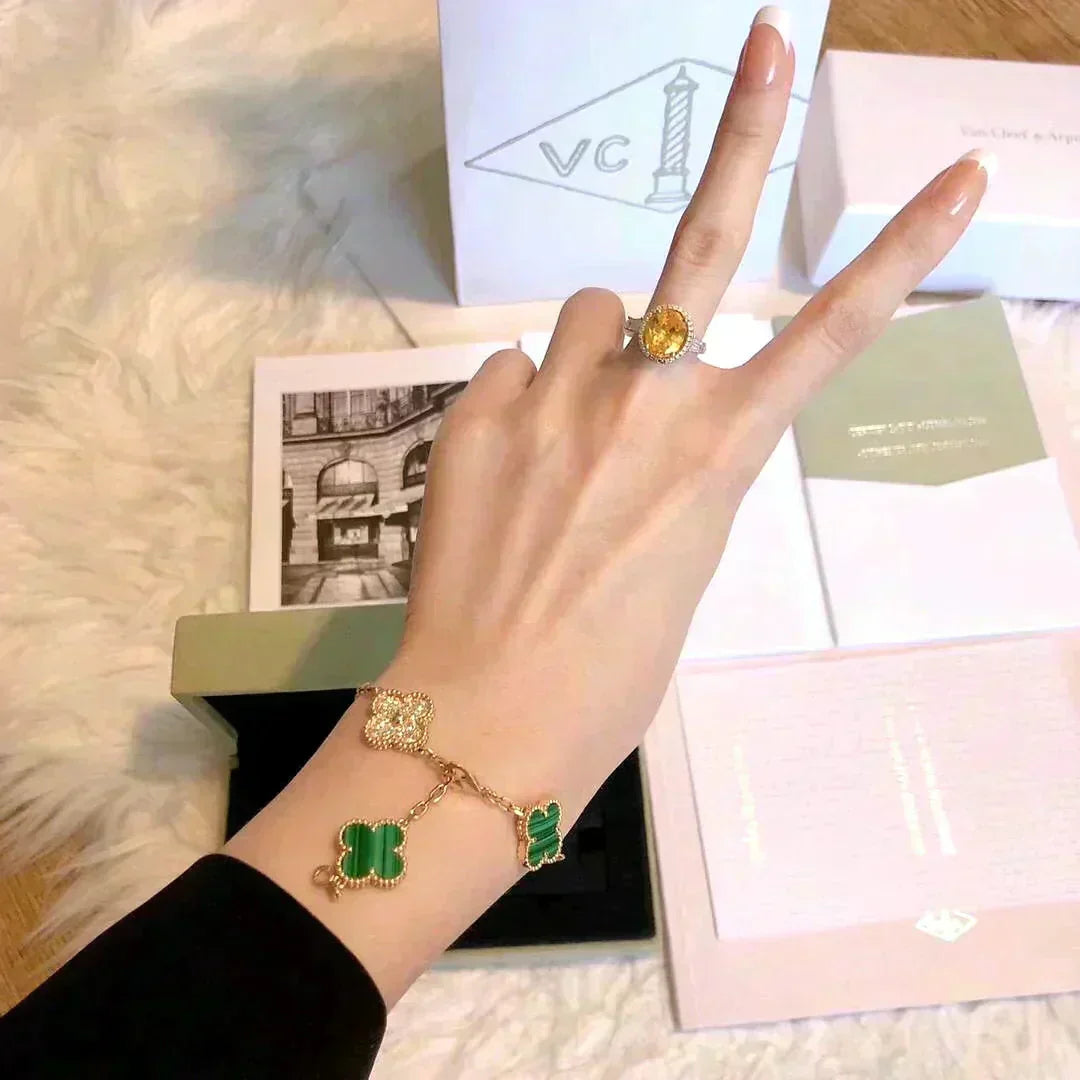 [⭐Sparkve] CLOVER 5 MOTIF MALACHITE BRACELET COLLECTION