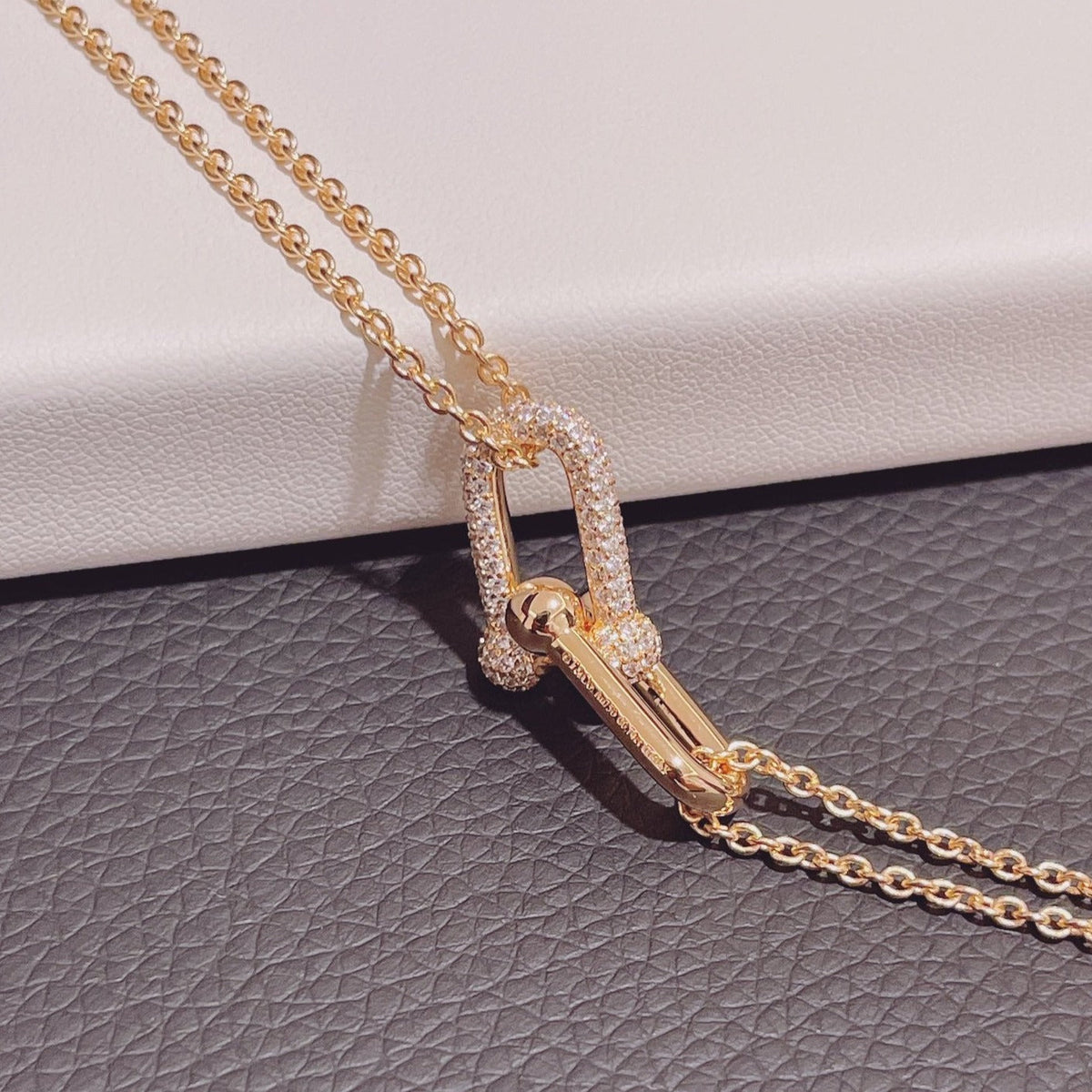 [⭐Sparkve Jewels]HARDWEAR DOUBLE LINK PEDANT PINK GOLD DIAMOND NECKLACE
