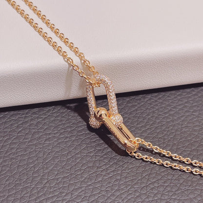 [⭐Sparkve Jewels]HARDWEAR DOUBLE LINK PEDANT PINK GOLD DIAMOND NECKLACE