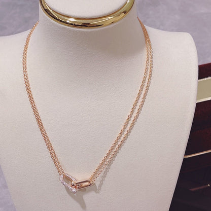 [⭐Sparkve Jewels]HARDWEAR DOUBLE LINK PEDANT PINK GOLD DIAMOND NECKLACE