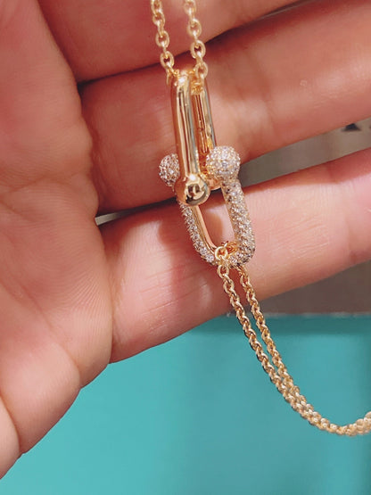 [⭐Sparkve Jewels]HARDWEAR DOUBLE LINK PEDANT PINK GOLD DIAMOND NECKLACE