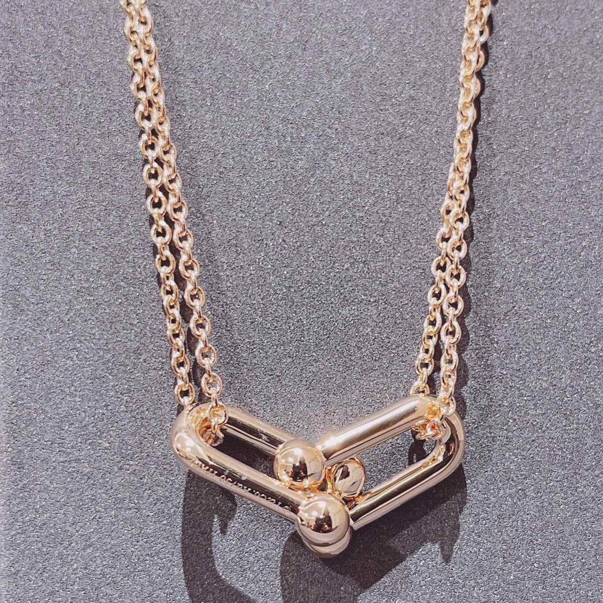 [⭐Sparkve Jewels]HARDWEAR DOUBLE LINK PEDANT PINK GOLD NECKLACE