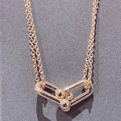 [⭐Sparkve Jewels]HARDWEAR DOUBLE LINK PEDANT PINK GOLD NECKLACE
