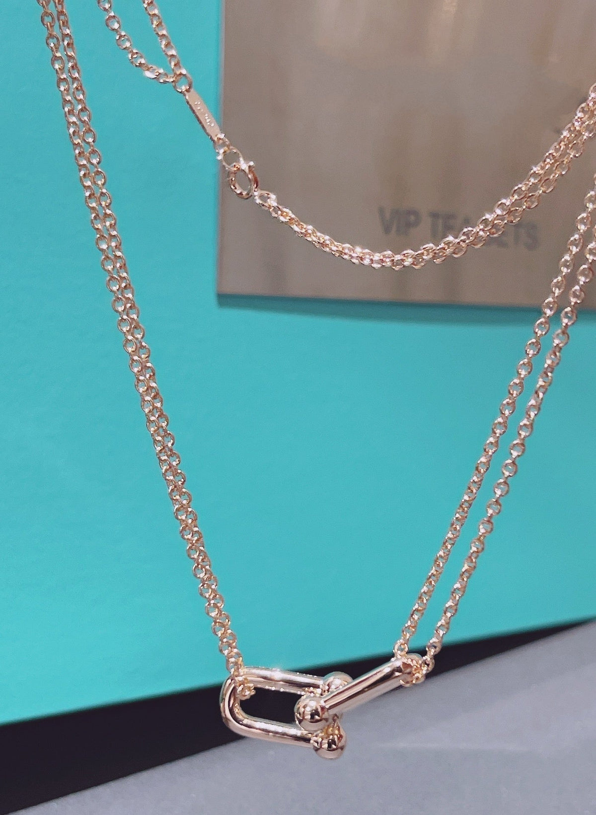 [⭐Sparkve Jewels]HARDWEAR DOUBLE LINK PEDANT PINK GOLD NECKLACE