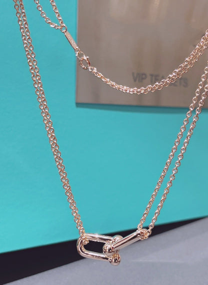 [⭐Sparkve Jewels]HARDWEAR DOUBLE LINK PEDANT PINK GOLD NECKLACE