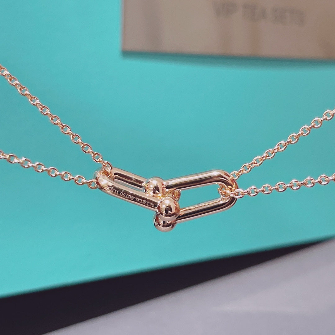 [⭐Sparkve Jewels]HARDWEAR DOUBLE LINK PEDANT PINK GOLD NECKLACE