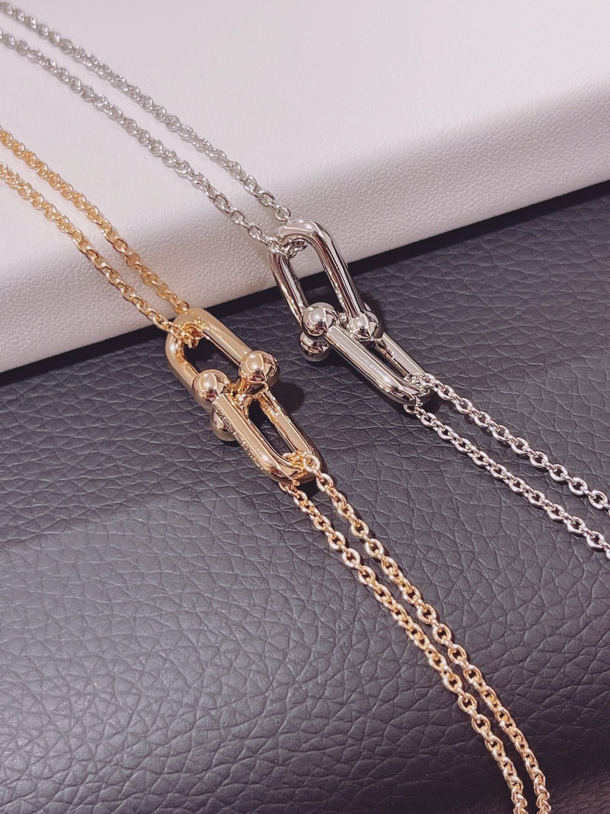 [⭐Sparkve Jewels]HARDWEAR DOUBLE LINK PEDANT PINK GOLD NECKLACE