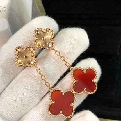 [⭐Sparkve]CLOVER 2 MOTIF  LASER CARNELIAN EARRINGS