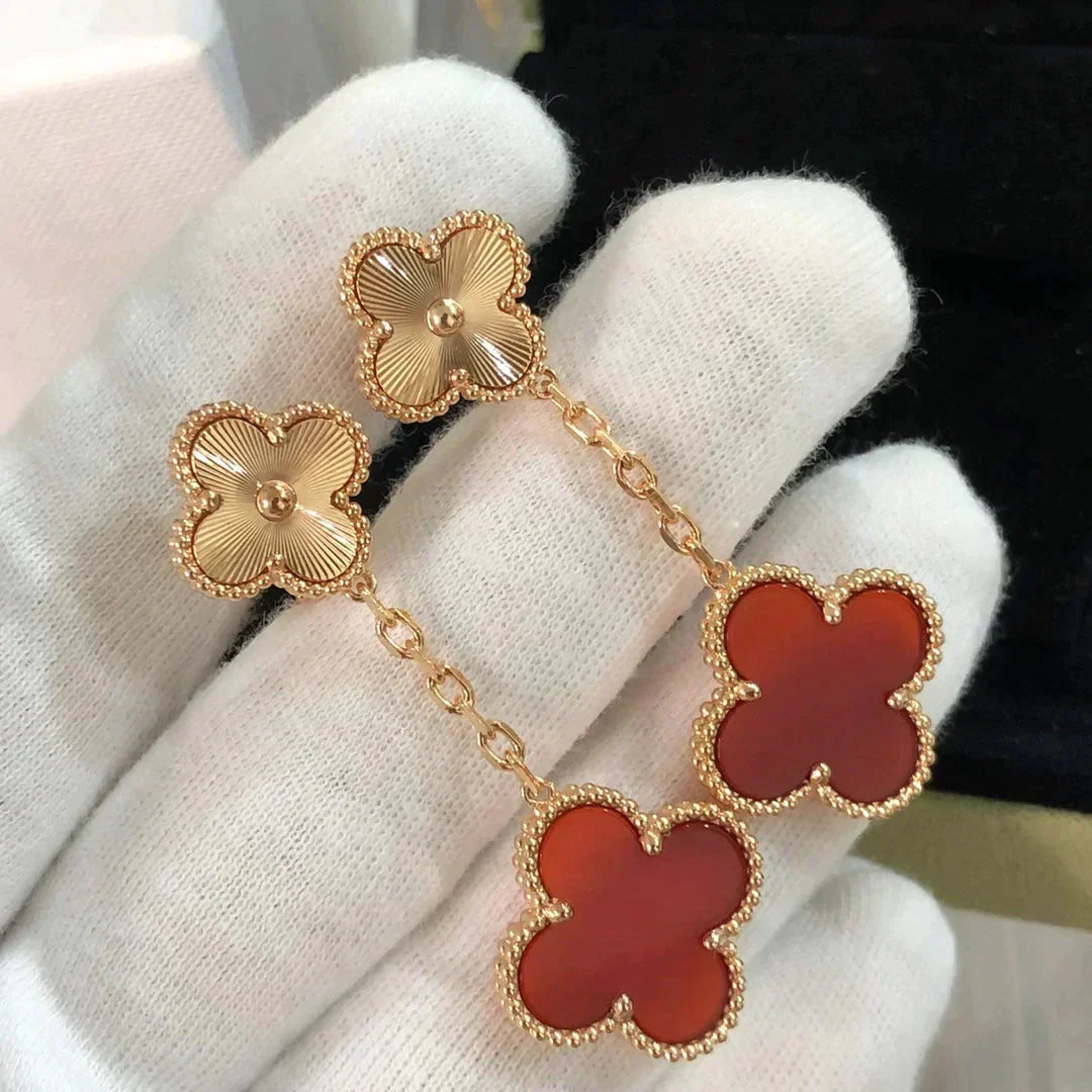 [⭐Sparkve]CLOVER 2 MOTIF  LASER CARNELIAN EARRINGS
