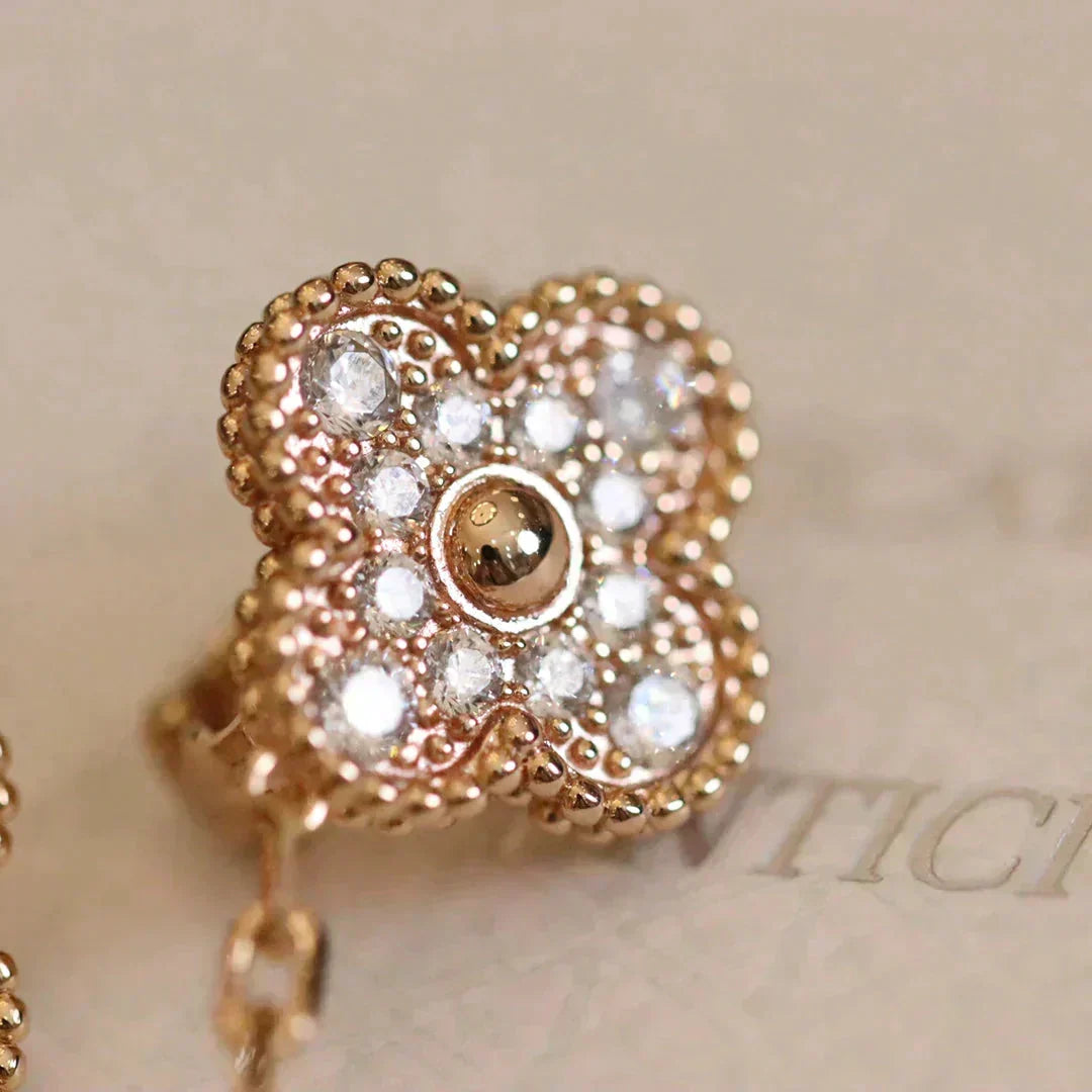 [⭐Sparkve]CLOVER MEDIUM 1 MOTIFS FUll DIAMOND EARRINGS