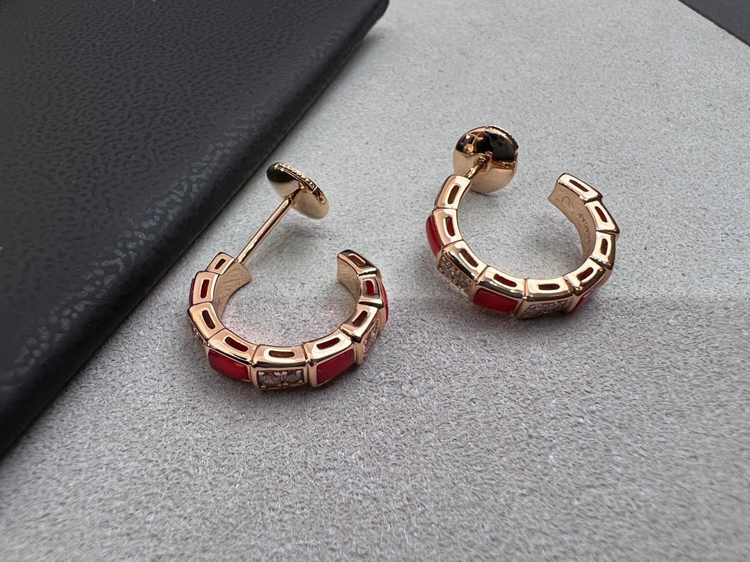 [⭐Sparkve]SERPENTI CARNELIAN PINK GOLD EARRINGS