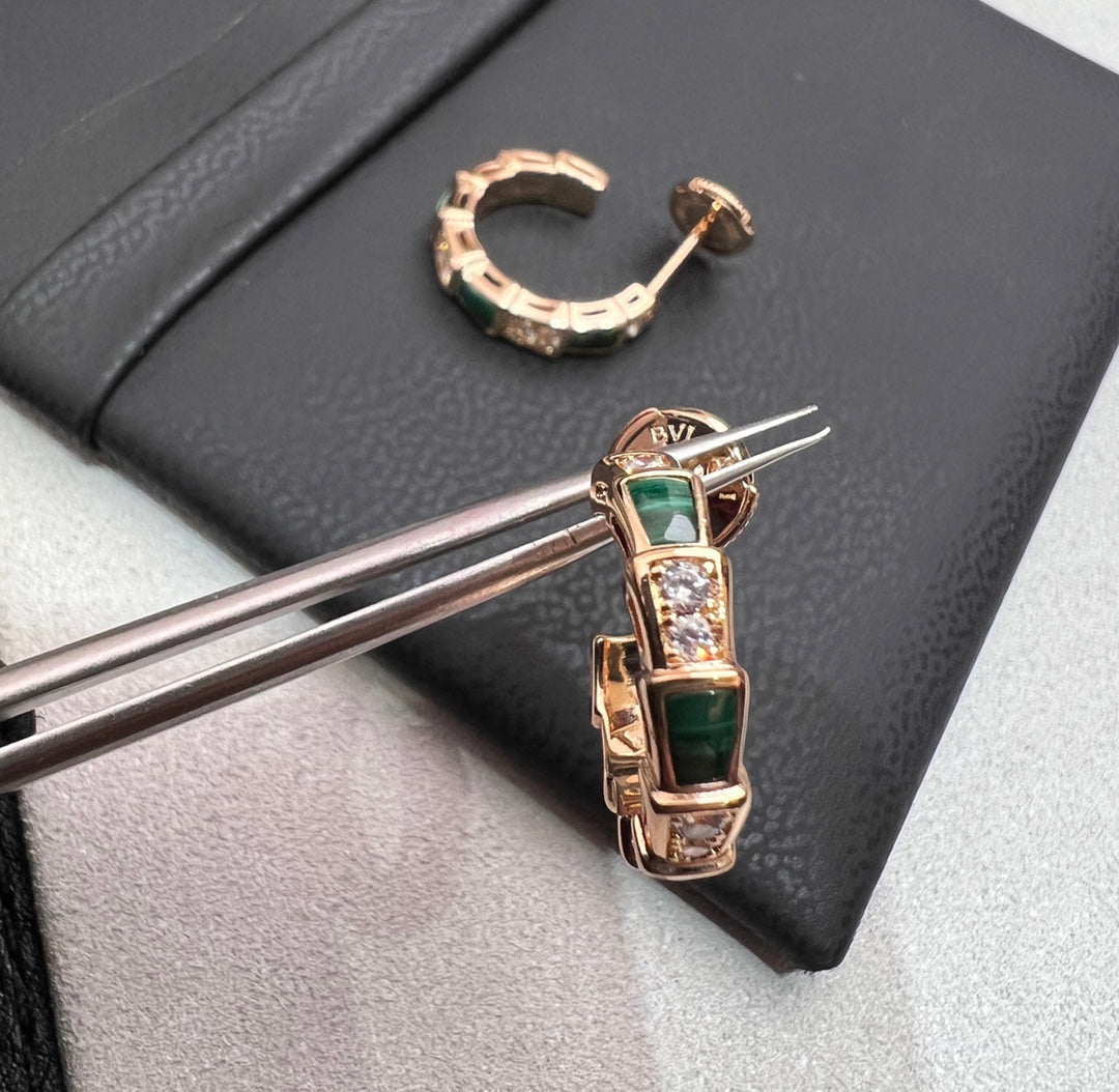 [⭐Sparkve]SERPENTI MALACHITE PINK GOLD EARRINGS
