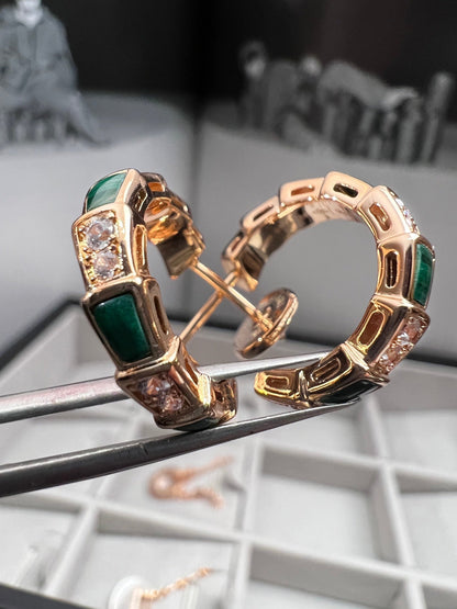 [⭐Sparkve]SERPENTI MALACHITE PINK GOLD EARRINGS