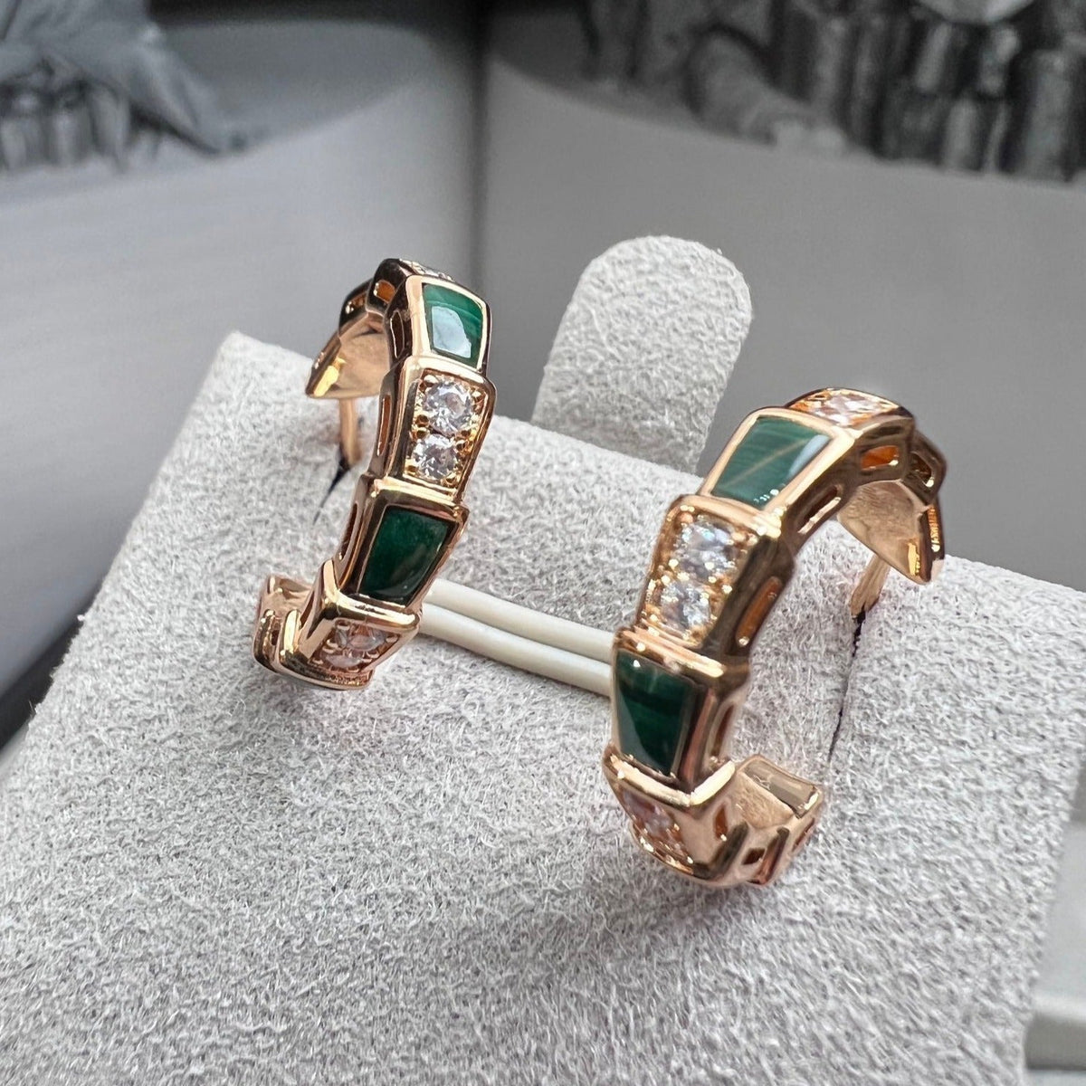 [⭐Sparkve]SERPENTI MALACHITE PINK GOLD EARRINGS