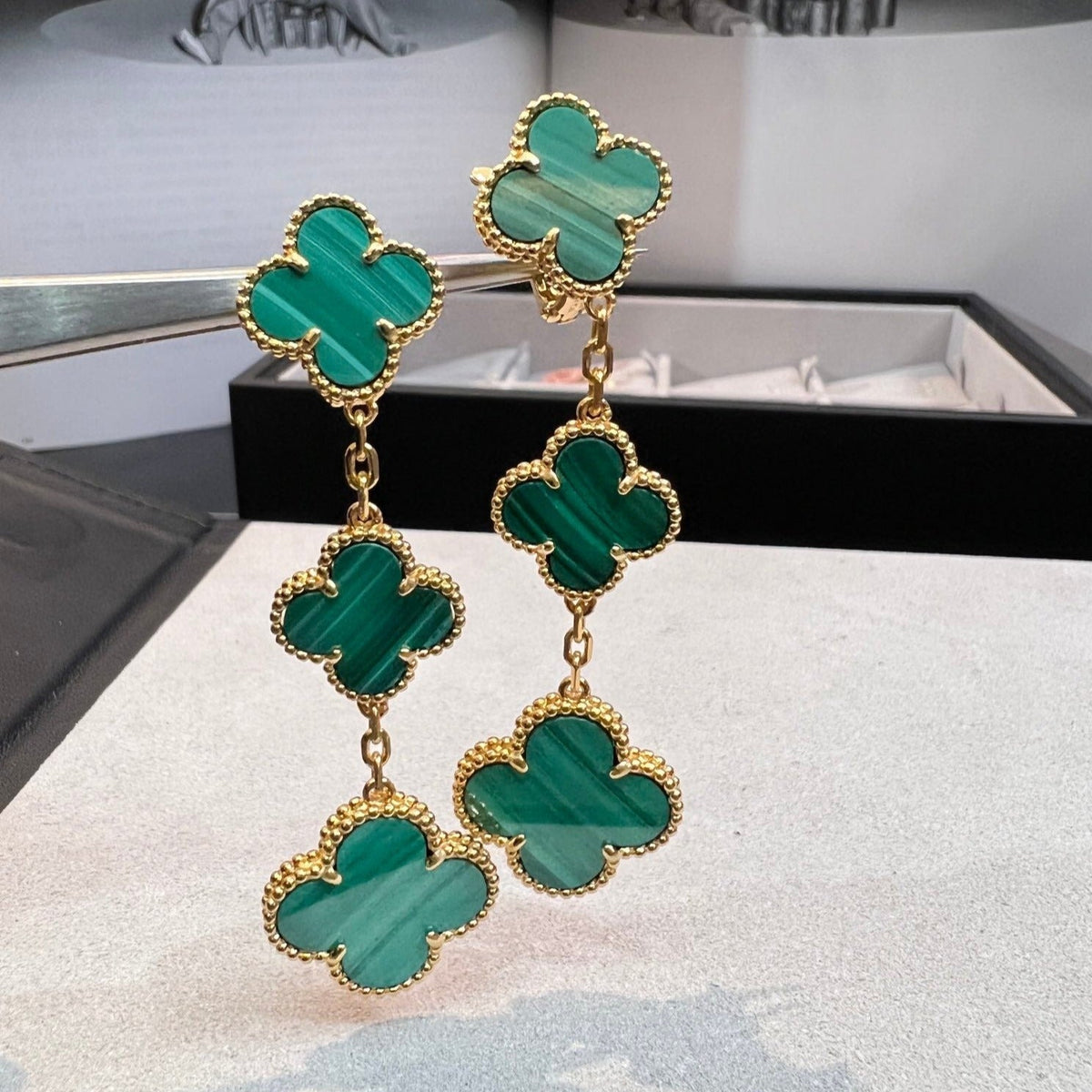 [⭐Sparkve]CLOVER MALACHITE 3 MOTIFS GOLD