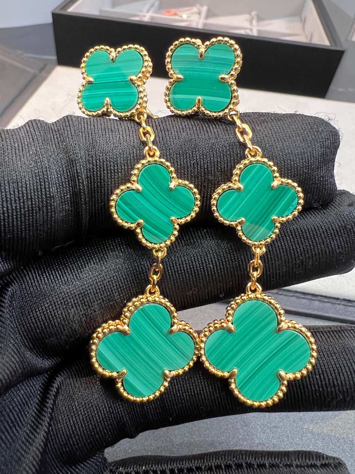 [⭐Sparkve]CLOVER MALACHITE 3 MOTIFS GOLD