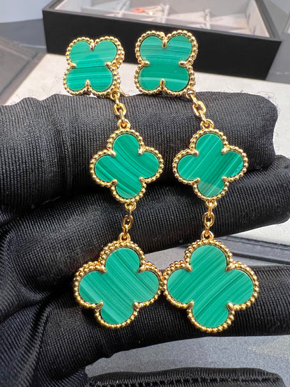 [⭐Sparkve]CLOVER MALACHITE 3 MOTIFS GOLD