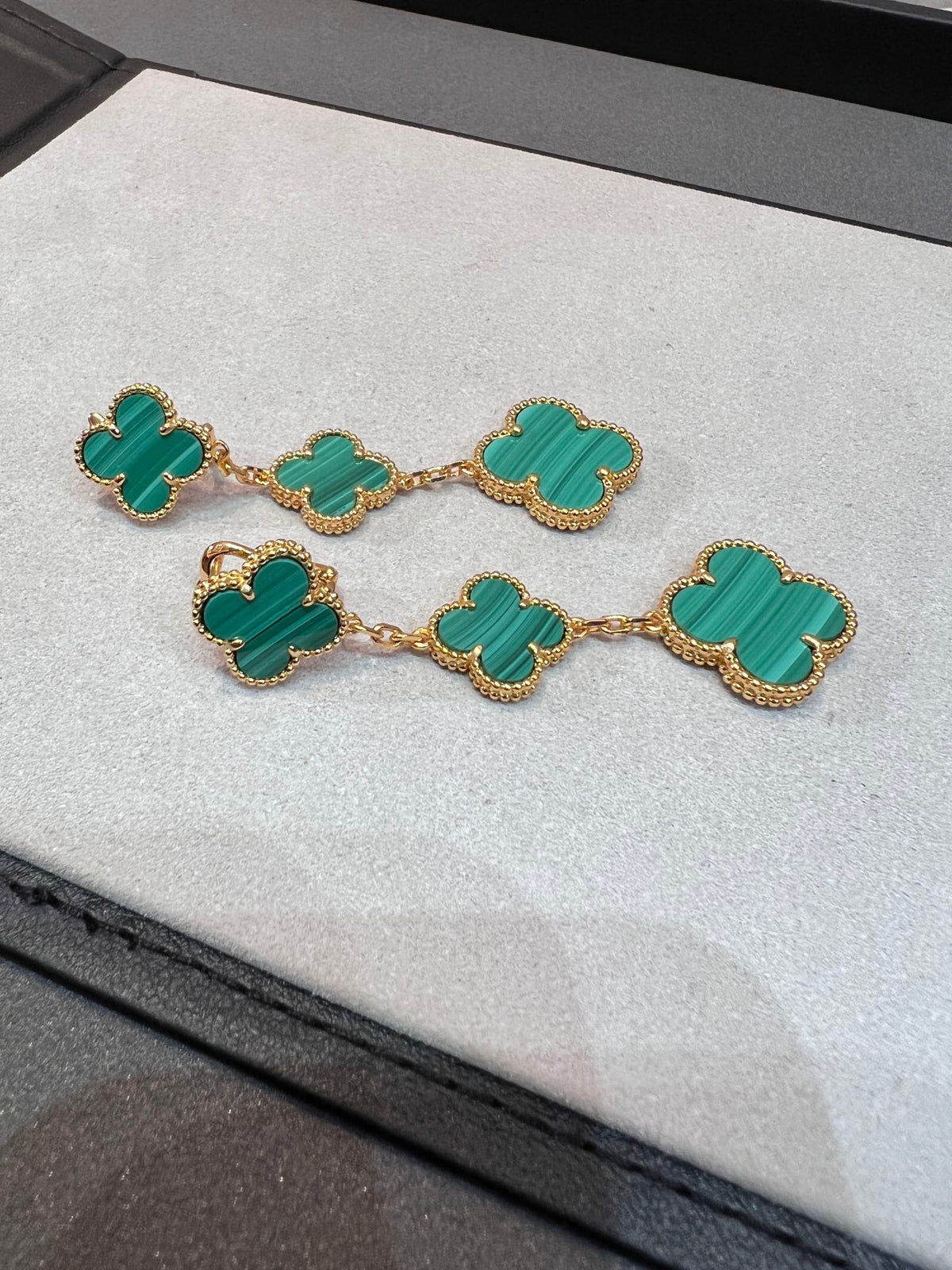 [⭐Sparkve]CLOVER MALACHITE 3 MOTIFS GOLD