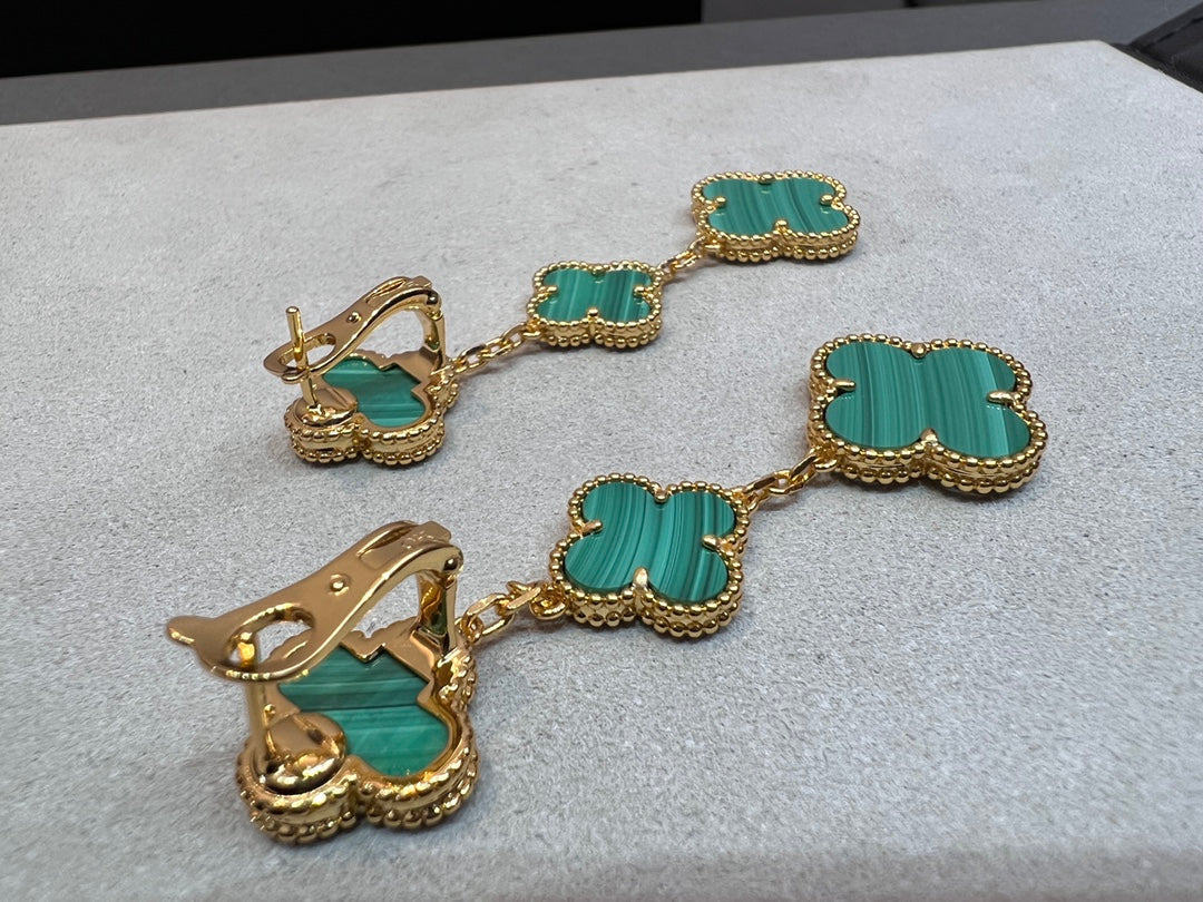 [⭐Sparkve]CLOVER MALACHITE 3 MOTIFS GOLD