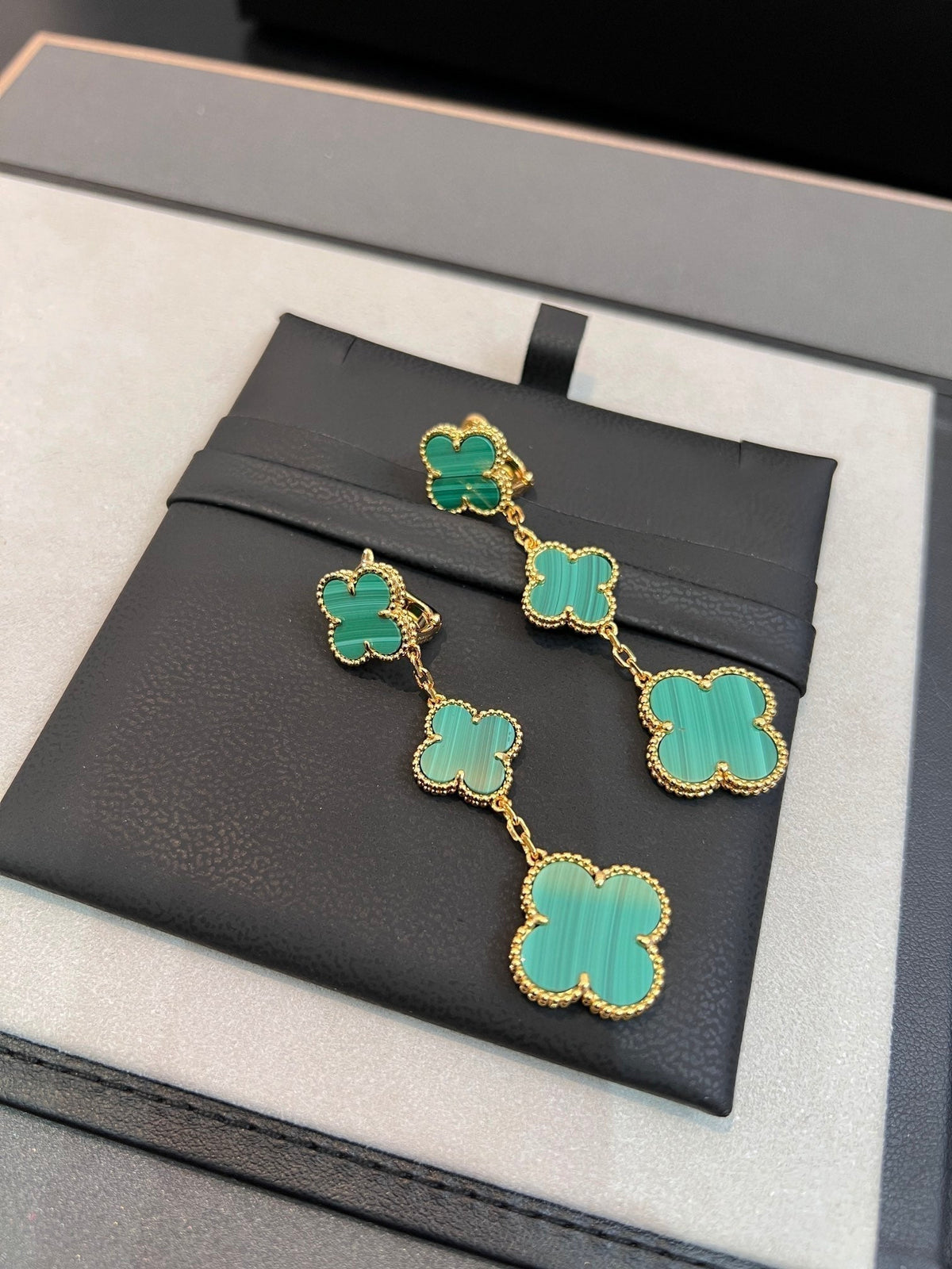[⭐Sparkve]CLOVER MALACHITE 3 MOTIFS GOLD