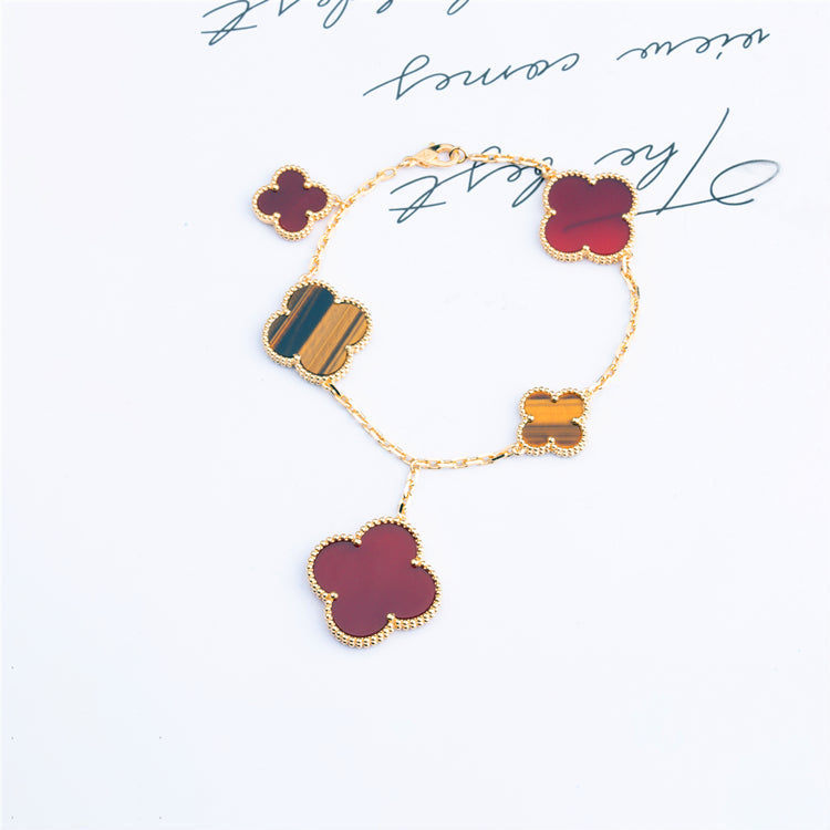 [⭐Sparkve]CLOVER BRACELET 5 MOTIFS CARNELIAN TIGER EYE
