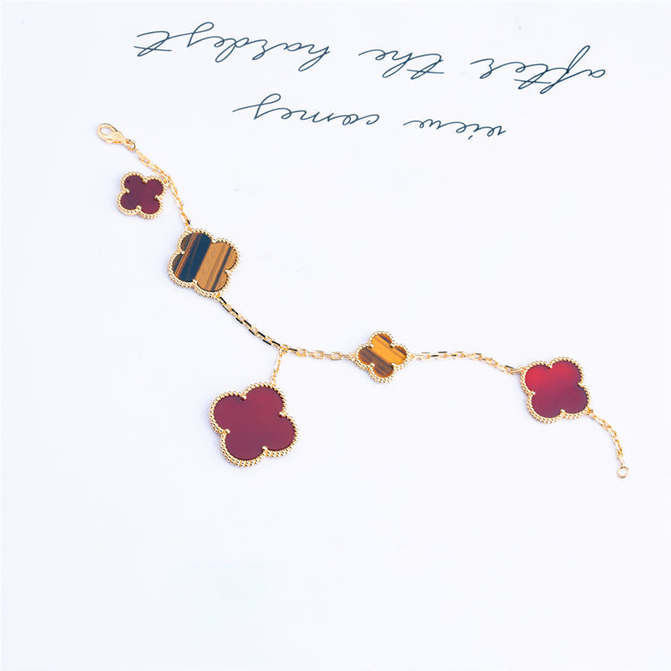 [⭐Sparkve]CLOVER BRACELET 5 MOTIFS CARNELIAN TIGER EYE