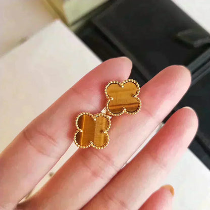 [⭐Sparkve]CLOVER MEDIUM 1 MOTIFS TIGER EYE EARRINGS