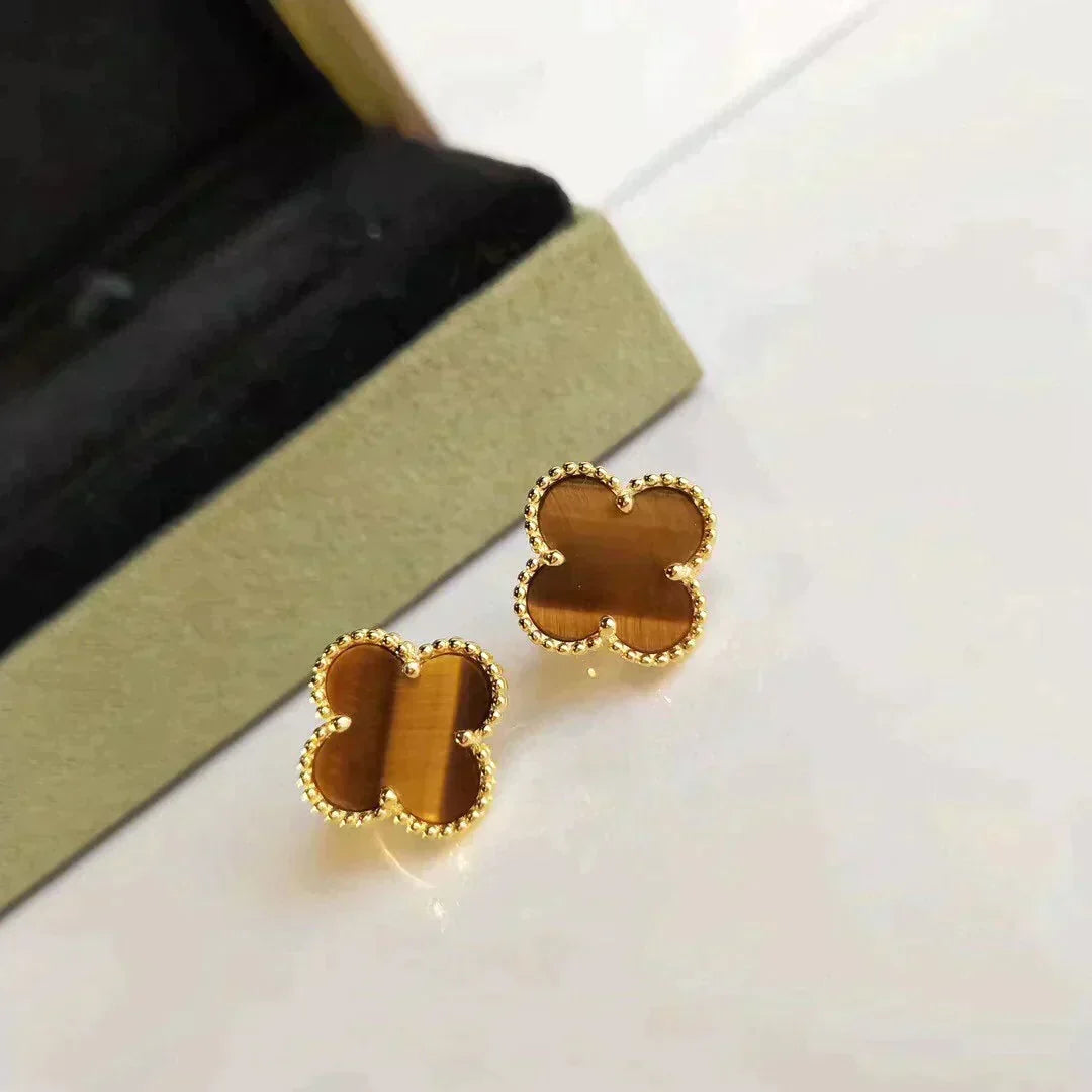 [⭐Sparkve]CLOVER MEDIUM 1 MOTIFS TIGER EYE EARRINGS