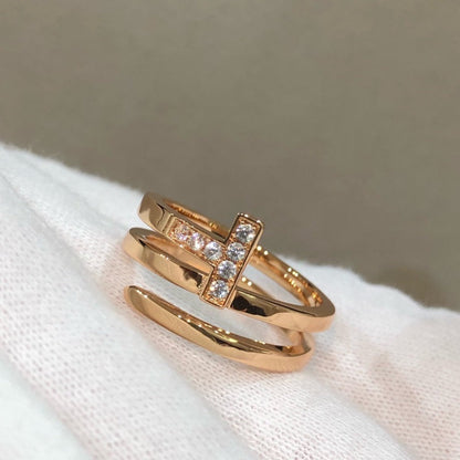 [⭐Sparkve Jewels]T WIRE DOUBLE ROWS RING PINK GOLD