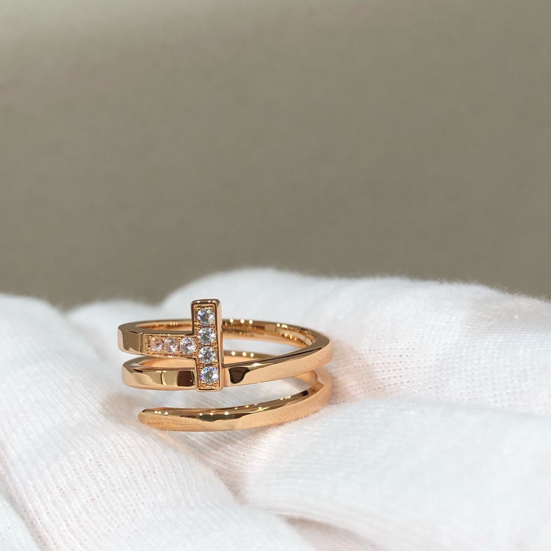 [⭐Sparkve Jewels]T WIRE DOUBLE ROWS RING PINK GOLD
