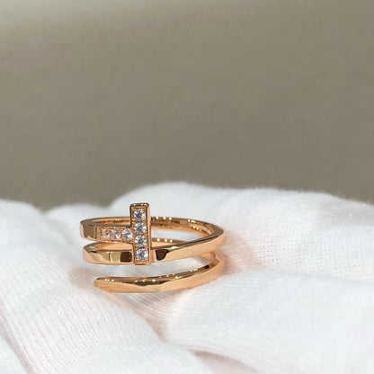 [⭐Sparkve Jewels]T WIRE DOUBLE ROWS RING PINK GOLD