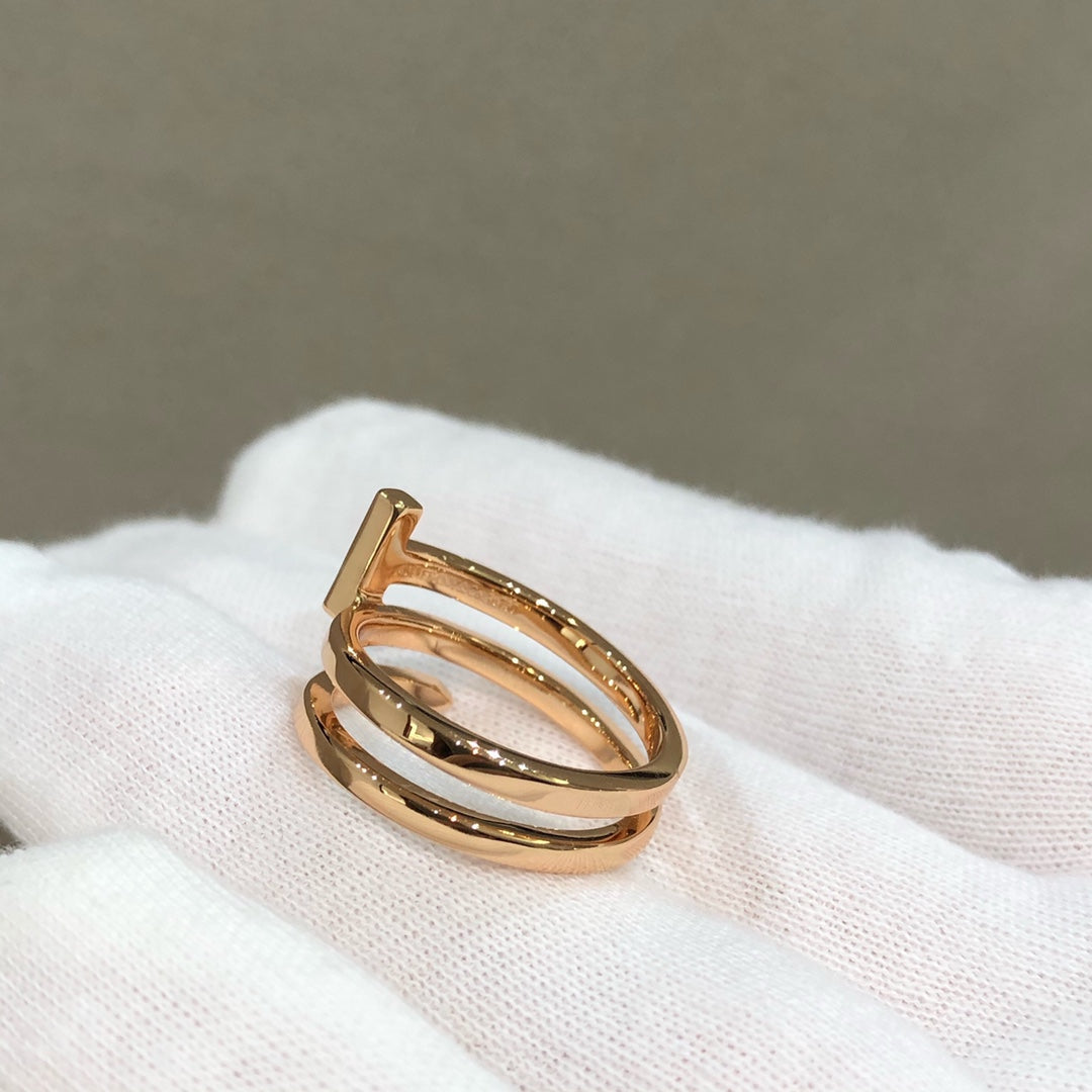 [⭐Sparkve Jewels]T WIRE DOUBLE ROWS RING PINK GOLD