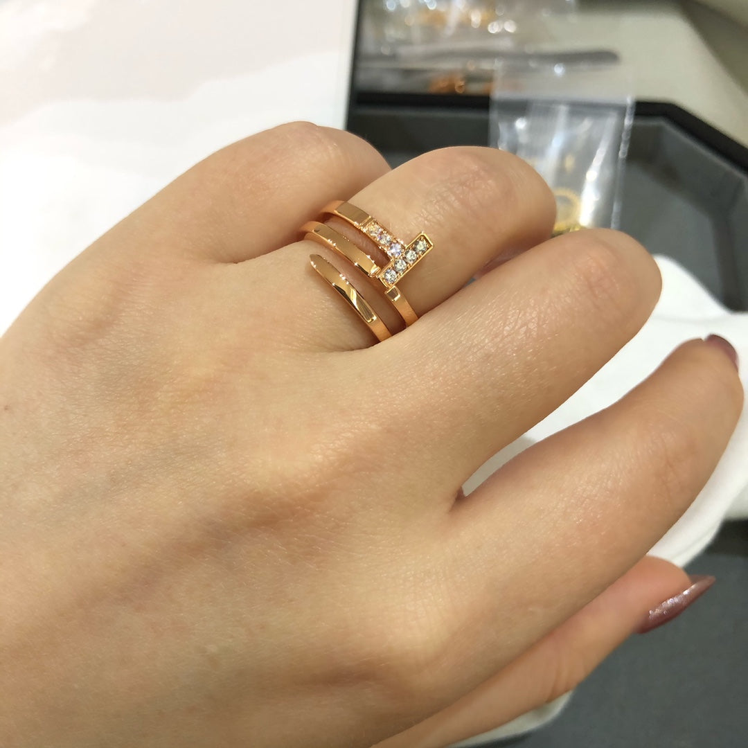 [⭐Sparkve Jewels]T WIRE DOUBLE ROWS RING PINK GOLD