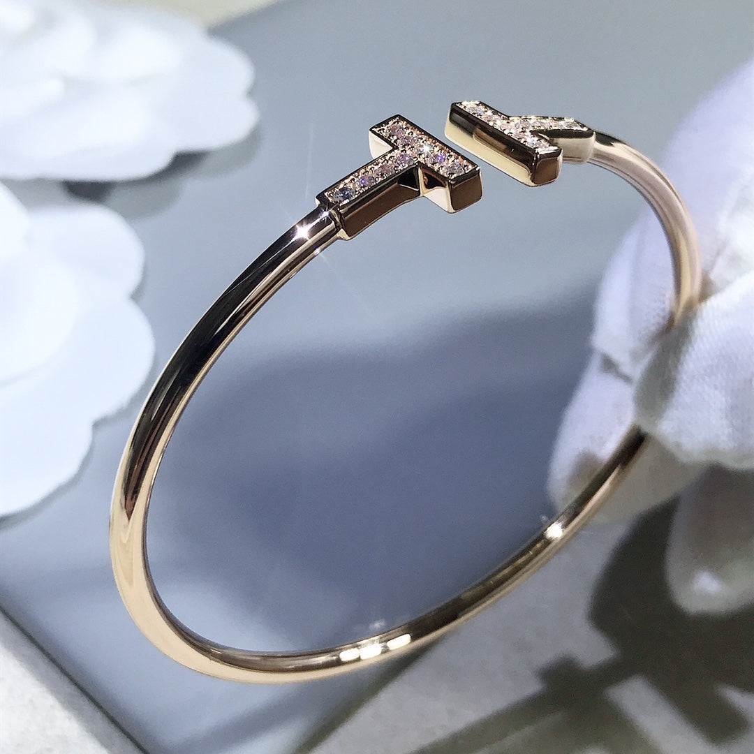 [⭐Sparkve Jewels]T BRACELET PINK GOLD 1.8MM DIAMOND