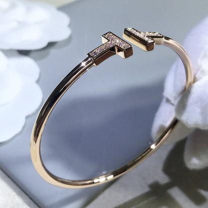 [⭐Sparkve Jewels]T BRACELET PINK GOLD 1.8MM DIAMOND