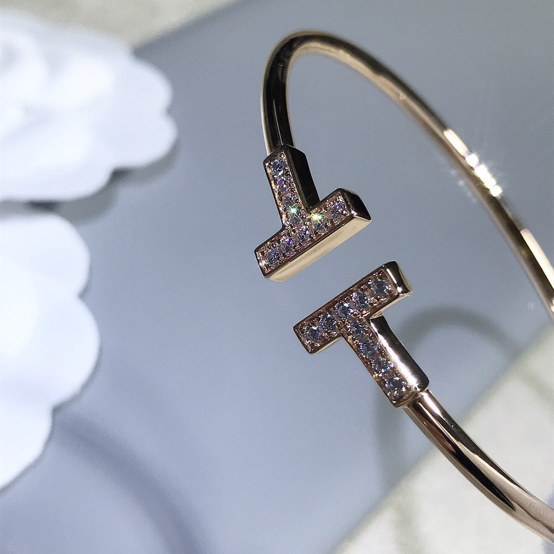 [⭐Sparkve Jewels]T BRACELET PINK GOLD 1.8MM DIAMOND