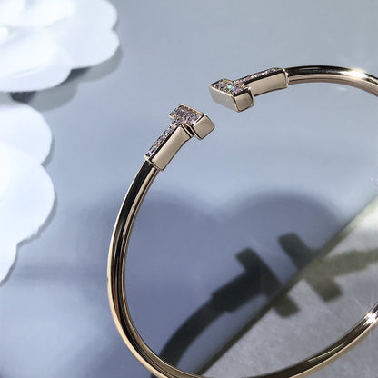 [⭐Sparkve Jewels]T BRACELET PINK GOLD 1.8MM DIAMOND