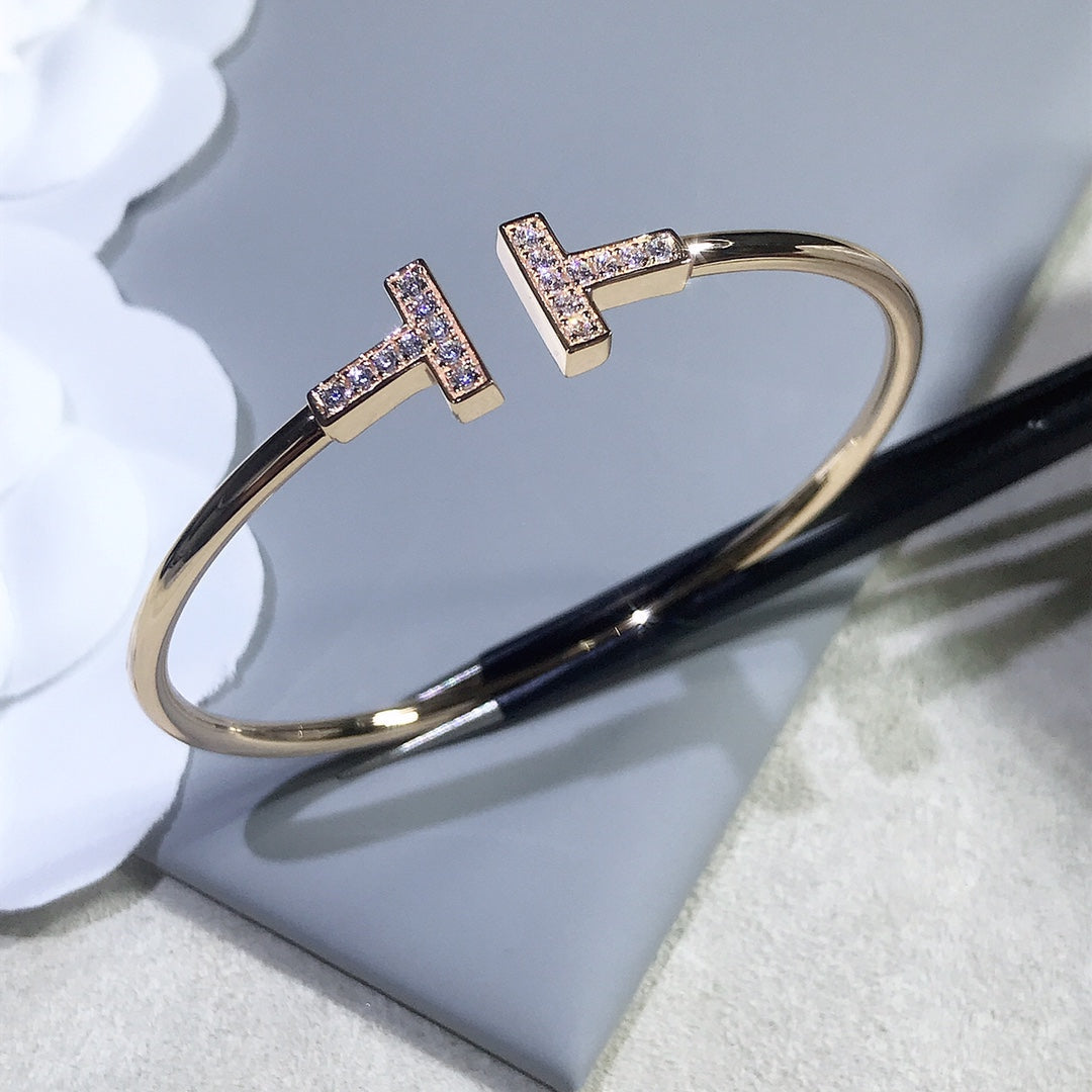 [⭐Sparkve Jewels]T BRACELET PINK GOLD 1.8MM DIAMOND
