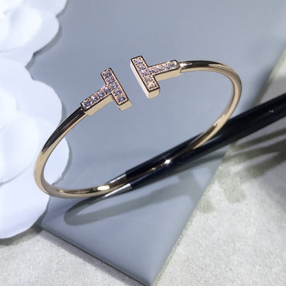 [⭐Sparkve Jewels]T BRACELET PINK GOLD 1.8MM DIAMOND