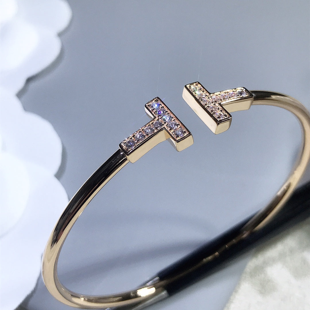 [⭐Sparkve Jewels]T BRACELET PINK GOLD 1.8MM DIAMOND