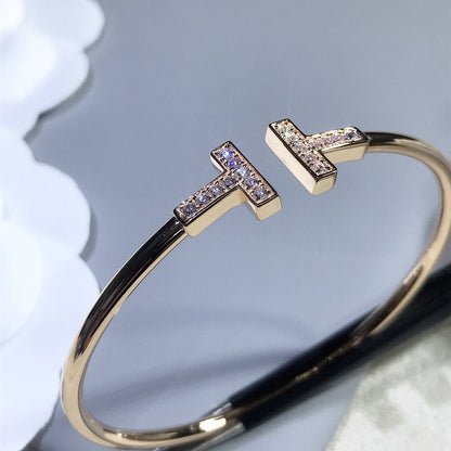 [⭐Sparkve Jewels]T BRACELET PINK GOLD 1.8MM DIAMOND