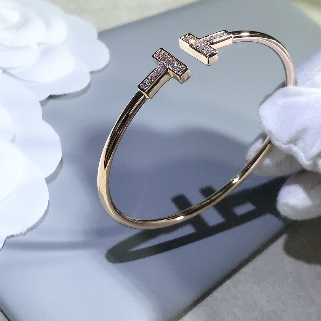[⭐Sparkve Jewels]T BRACELET PINK GOLD 1.8MM DIAMOND