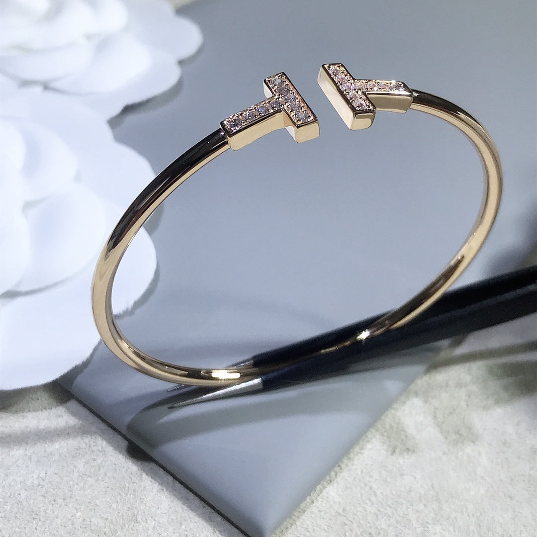 [⭐Sparkve Jewels]T BRACELET PINK GOLD 1.8MM DIAMOND