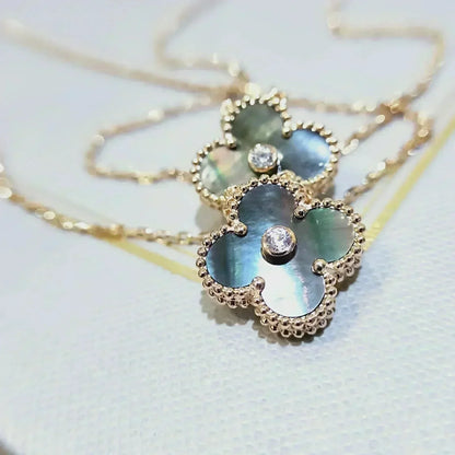 [⭐Sparkve]CLOVER 15MM DIAMOND AND MOTHER-OF-GREY NECKLACE